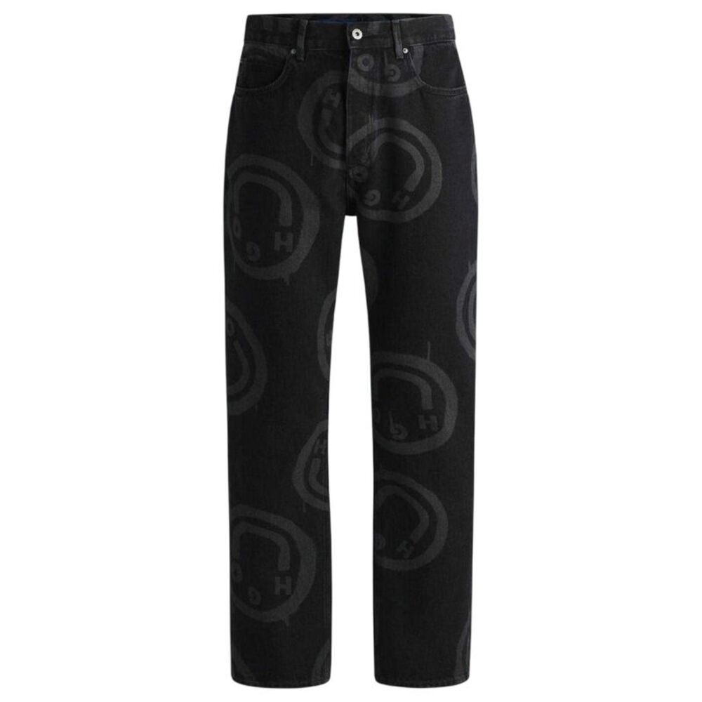Hugo Mens Nate Graphic Print Jeans / Black